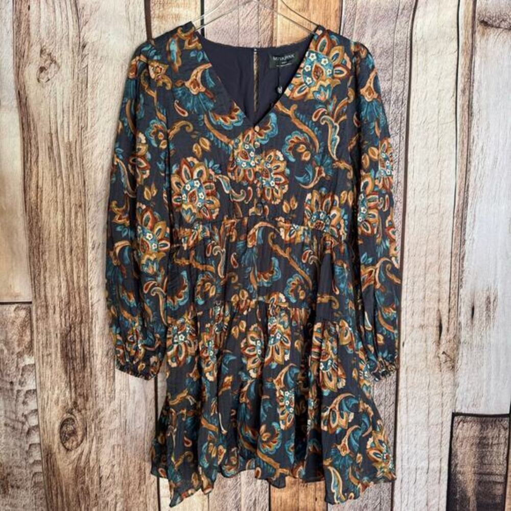 Minkpink Dress‎ Whilla Tiered Mini Navy/Multi Paisley Babydoll Mini Medium NWT